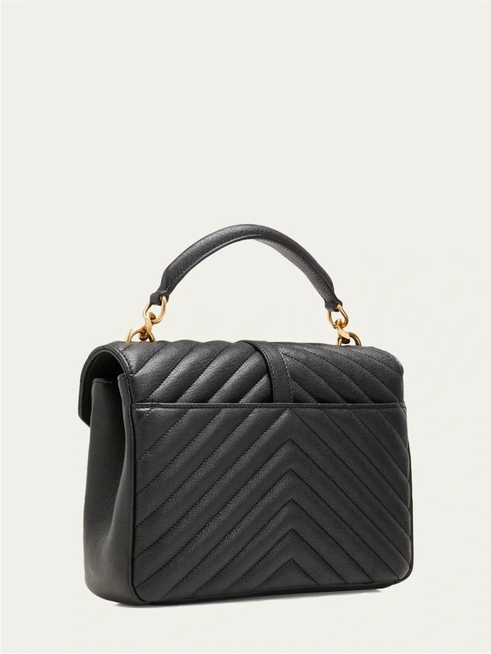 Inspired Saint Laurent Black Quilted Leather Satchel with Gold YSL Hardware